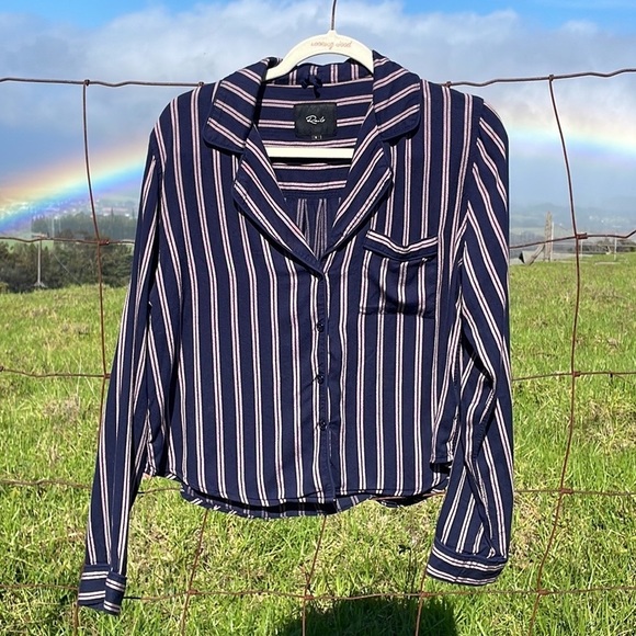 Rails Tops - Rails Striped Long Sleeve Button down Pajama Blouse S